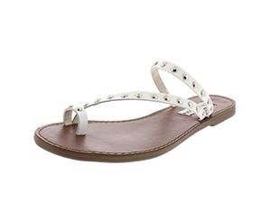 Steve Madden Womens Daria Leather Studded Flat Sandals White 8.5 Medium (BM)