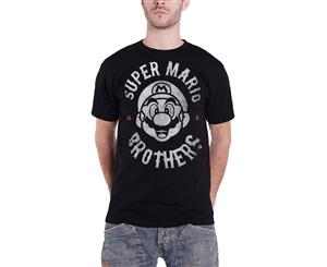 Super Mario T Shirt Biker Logo Distressed Official Nintendo Mens - Black