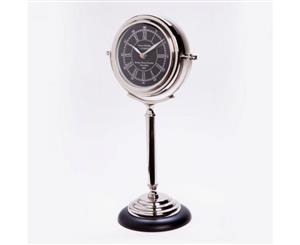 TOWER BRIDGE LONDON 34cm Table Clock on Stand - Nickel with Round Black Face