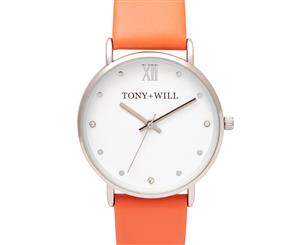 Tony+Will Women's 36mm Jewel Leather Watch - Orange/Silver