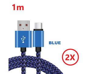 Type-C Braided Data USB Charger Cable For Samsung Galaxy S8 S9 S10 Plus Note 9 - Blue 2X