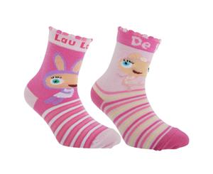 Waybuloo Childrens/Kids Striped Socks (2 Pairs) (Pink/Yellow) - K215