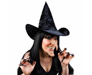 Witch Set Halloween Accessories (Nose Chin Teeth Black Hat Claws)