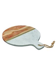 Wood Round Paddle Serving Board With Brass Inlay