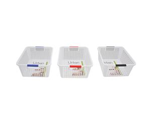 12x Plastic 3 Asstd Colour Handle Organise Storage Mesh Basket Container Kitchen
