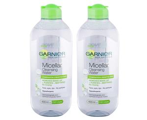 2 x Garnier Skin Naturals Micellar Cleansing Water For Combination & Sensitive Skin 400mL