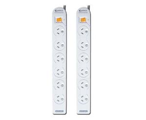 2PK Sansai 6 Way Power Board Outlets/Socket w/ Single Switch/Overload Protection