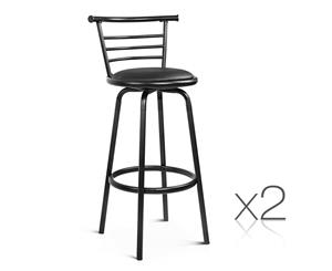 2x Black Swivel Bar Stool with Backrest - suitable for Home Dining Kitchen Bar Counter and Office - PU Leather Seat with Heavy Duty Footrest