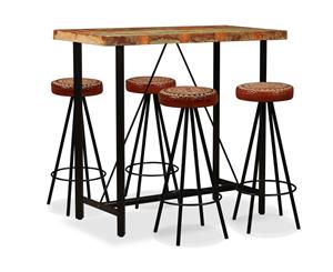 5 Piece Bar SetSolid Reclaimed Wood Genuine Leather and Canvas Kitchen