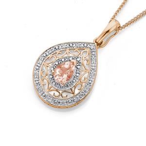 9ct Rose Gold Morganite & Diamond Pear Shape Enahancer