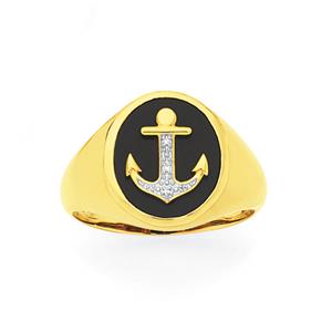 9ct Two Tone Gold Diamond & Onyx Gents Ring