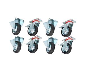 AB Tools 3 75mm Fixed + Swivel Castors with Brakes Wheels Trolley Furniture 8 Pack