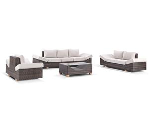 Anantara Large 4+3+1 Outdoor Wicker Garden Lounge Setting With Coffee Table - Chestnut Brown/Latte cushion - Outdoor Wicker Lounges