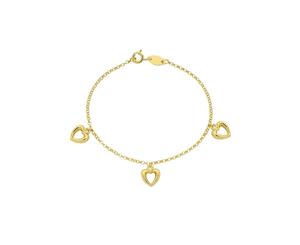 Bevilles Children's 9ct Yellow Gold Silver Infused Three Heart Bracelet