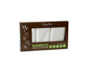 Bubba Blue White Bamboo 3pk Face Washers - White