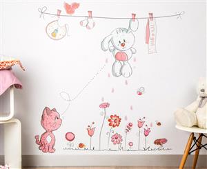 Bunny On A Washing Line Wall Decals