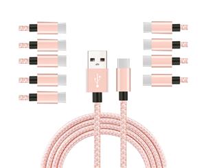 Catzon 1M 2M 3M 10Packs USB Type C Cable Nylon Braided Phone Cable Fast Charger Cable USB Cord -Pink White