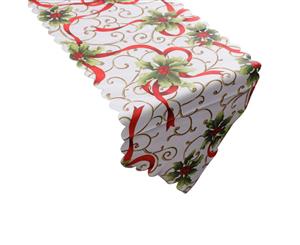 Christmas Damask Fabric Table Runner Xmas Tablecloth Cover Decoration 180x36cm - Flowers w Berry
