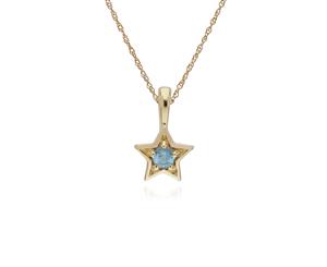 Classic Single Stone Round Blue Topaz Star Pendant in 9ct Yellow Gold