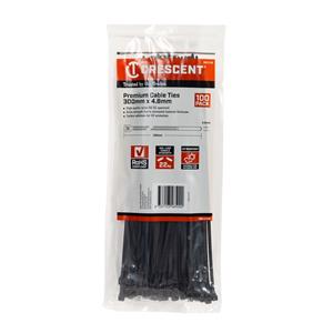 Crescent 300 x 4.8mm Black Cable Ties - 100 Pack