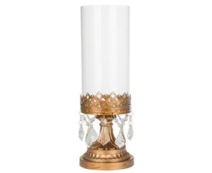 Crystal-Draped 32 cm Hurricane Candle Holder | Gold | Victoria Collection
