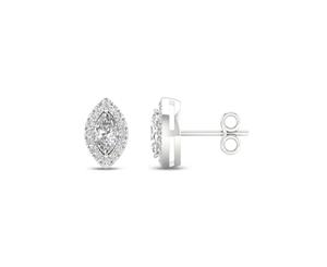De Couer 9KT White Gold Marquise Diamond Halo Stud Earrings (1/3CT TDW H-I Color I2 Clarity)