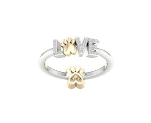 De Couer Sterling Silver Diamond Dog Paw LOVE Band-Yellow (1/10CT TDW H-I Color I2 Clarity)