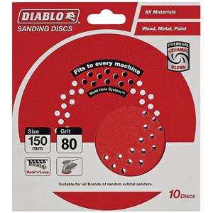 Diablo 125mm 80-Grit Multi-Hole Velcro Sanding Disc - 10 Piece