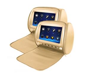 Elinz 2x 9" Touch Screen Car Headrest DVD Player Monitor Pillow Games 1080P Sony Lens USB/SD Sharing Beige