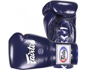FAIRTEX - Pro Leather / Lace Up Fight Boxing Muay Thai Gloves (BGL6) - Navy