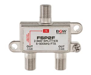 FSP2F 2 Way 'F' Splitter Free To Air 1X DC Power Pass 900Mhz 9328202020864 2-Way 75&Omega Coaxial Splitter