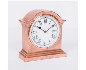 HUTT Large Table Clock with Round White Face Black Numerals and Arms and Antique Copper Finish