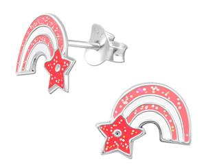 Kids Sterling Silver Pink Rainbow Star Earrings