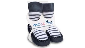 Mocc Ons Nautical Stripe Slipper Socks - 6-12 Months