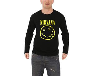 Nirvana T Shirt Classic Face Logo Official Mens Long Sleeve - Black