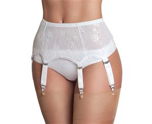 Nylon Dreams NDL55 White Lace 6 Strap Suspender Belt