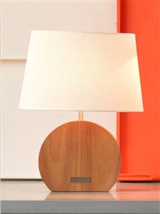 Otway Round Touch Lamp in Teak Wood and White Shade