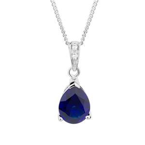 Pendant with Created Sapphire & Diamonds in 10ct White Gold