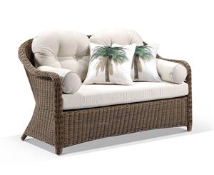 Plantation Outdoor Wicker 2 Seater Lounge - Outdoor Wicker Lounges - Brushed Wheat with Cream