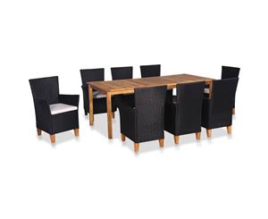 Poly Rattan and Solid Acacia Wood Outdoor Dining Set 9 pcs Table Chairs