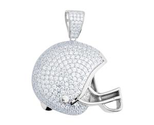 Premium Bling - 925 Sterling Silver Football Helmet Pendant - Silver