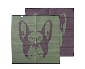 RECYCLED Plastic Outdoor Rug | French Bulldog Design 1.8m Square Khaki & Maroon