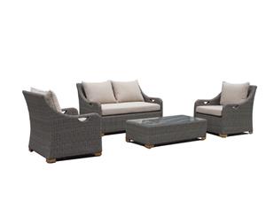 Randwick 2+1+1 Outdoor Wicker Patio Lounge Setting With Coffee Table - Outdoor Wicker Lounges - Brushed Grey and latte cushion