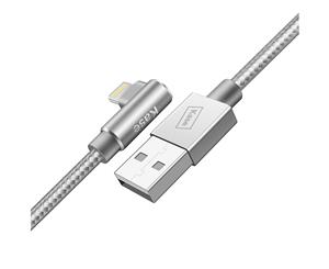 Right Angle Lightning Cable Kase 1M 90 Degree iPhone USB Cable Nylon Braided Fast Speed Data Sync Charging - Grey Matter