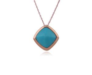 Rose Gold Plated Sterling Silver Cushion Turquoise 7mm Pendant on 45cm Chain