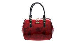 Serenade Cherry Rose Grip Handle Leather Bag with Gold Fittings - Burgundy