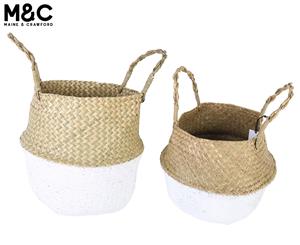 Set of 2 Maine & Crawford Byron Seagrass Belly Storage Baskets - Natural/White