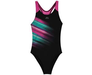 Slazenger Girls Sportback Swimsuit Junior - Black/Purple