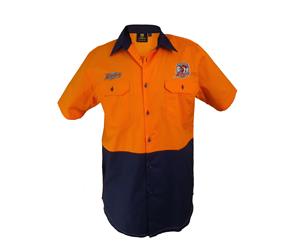 Sydney Roosters NRL Short Sleeve Button Work Shirt HI VIS ORANGE NAVY