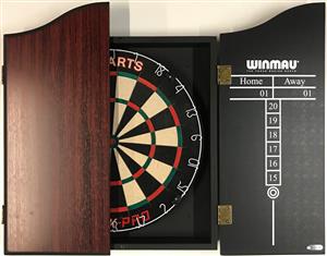 TEX PRO Dart Board Set Winmau Rosewood Cabinet + Darts